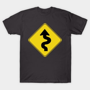 Caution Road Sign Swervy Arrow T-Shirt
